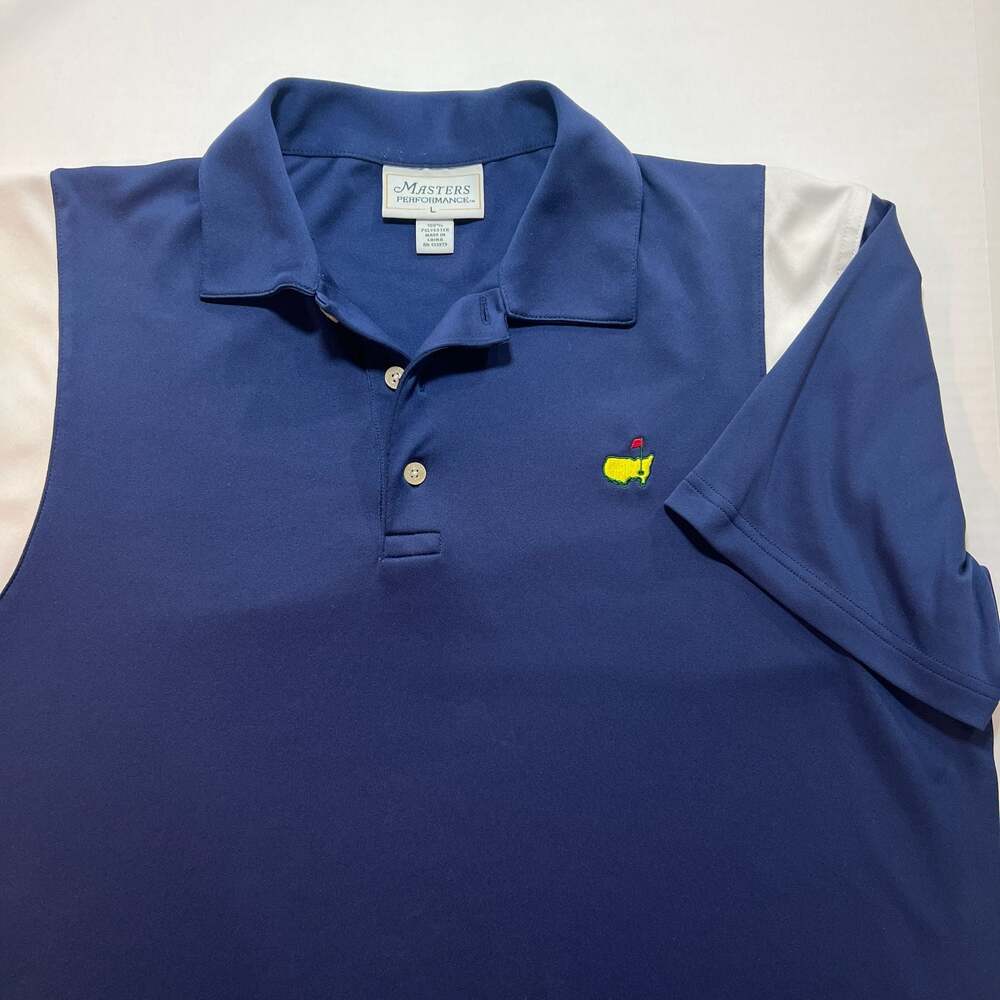Masters Performance Navy Blue and White Colorblock Golf Polo Men's Large